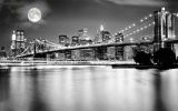 3D Фотообои G026 «Черно-белая инсталляция с полной луной над Бруклинским мостом» 300x240 см песок