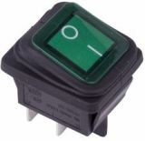 Выключатель клавишный 250V 15А (4с) ON-OFF зеленый с подсветкой ВЛАГОЗАЩИТА Rexant 36-2362