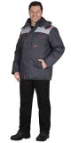 Куртка "Сириус-Фаворит" зимняя удлиненная т.серая со св. серым, меховой воротник, уценка