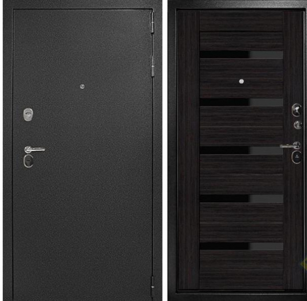Двери металлические 2050х960х100 ДК РУБИКОН Царга (левая) сталь 1,2мм, 2замка, сереб.ант, Венге