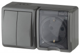 Блок розетка+выключатель двойной IP54 , 16АХ(10AX)-250B,ОУ, Эра Эксперт серый 11-7402-03