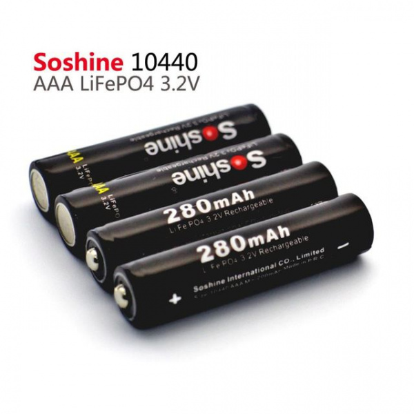 Батарея Soshine 10440 /AAA - 3.2 V - 280 mAh LiFePO4 перезаряжаемая (1 шт.) 10440 аккумулятор lifepo